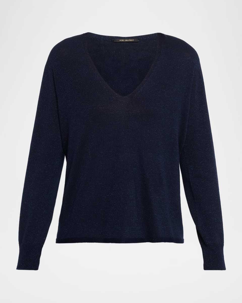 Vinny V-Neck Shimmer Knit Sweater